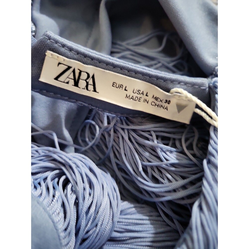 ZARA Halter Fringe Dress Size L Blue New WITH TAG! - Picture 6 of 8